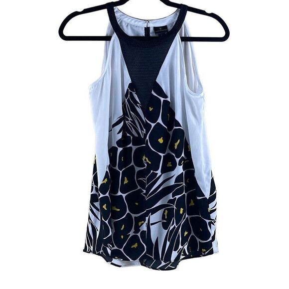 Worthington Shirt High Neck Sleeveless Women's Halter Pineapple Print Black Smal - Picture 2 of 8